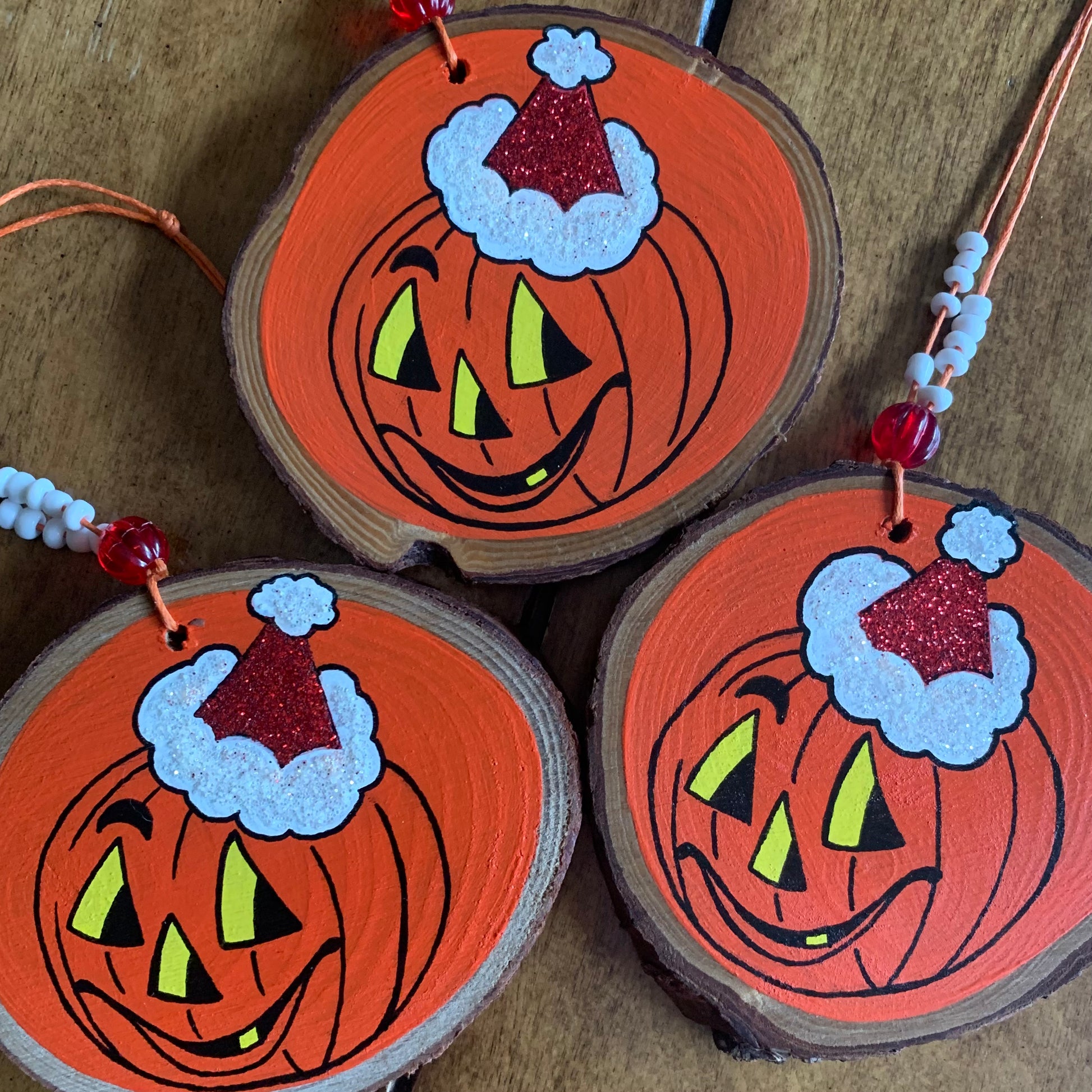 Hand Painted Pumpkin Halloween Ornament 3 Pieces Laser Cut Out Wood HP –  The Wood Shape Store