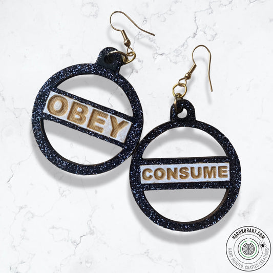 Consume Earrings, 2" Birch Wood, Cutout/Engraved, Glitter Finish