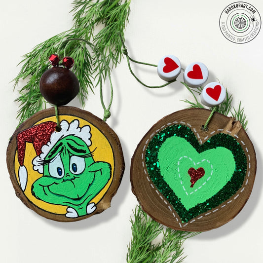 Classic Holiday ornament set, hand painted and beaded w/glitter finish